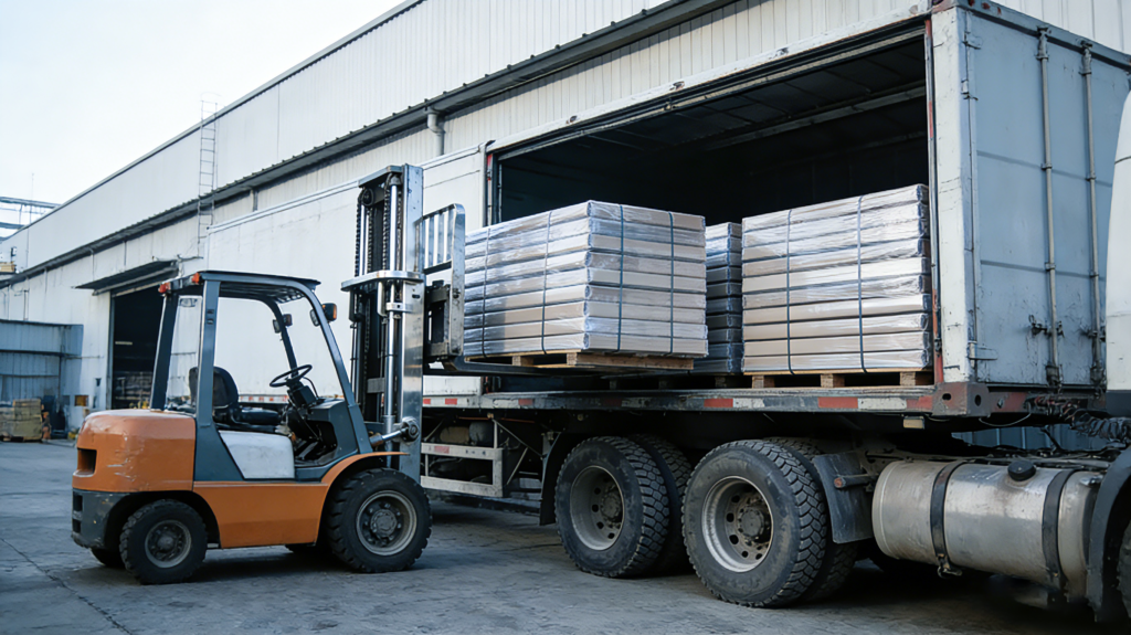 Secure packaging and efficient loading of Egood glass partitions, ensuring on-time project handover for our clients.
