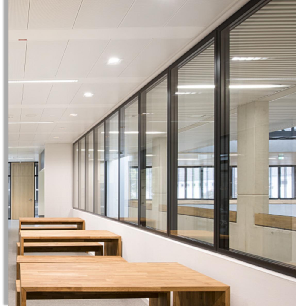 EGG-100B Hidden Frame Double Glass partition system, minimalist black frame glass wall for executive offices.